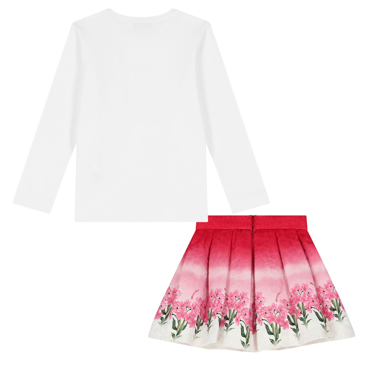 Girls White & Pink Floral Skirt Set, 2, hi-res